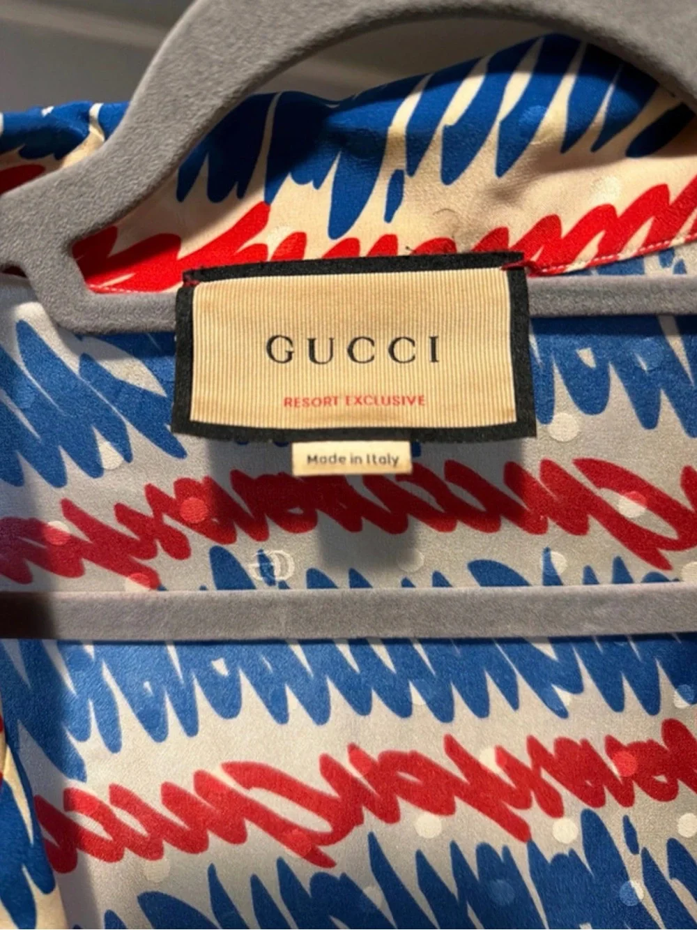 Gucci White Shirt with Blue & Red Scribble Stripe Print